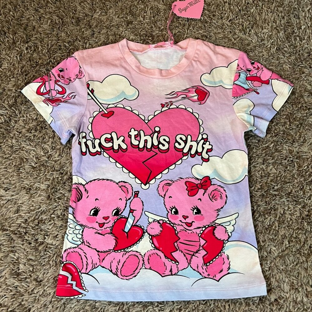 Sugar Thrillz by Dolls Kill F*ck this Sh*t teddy bear graphics tee